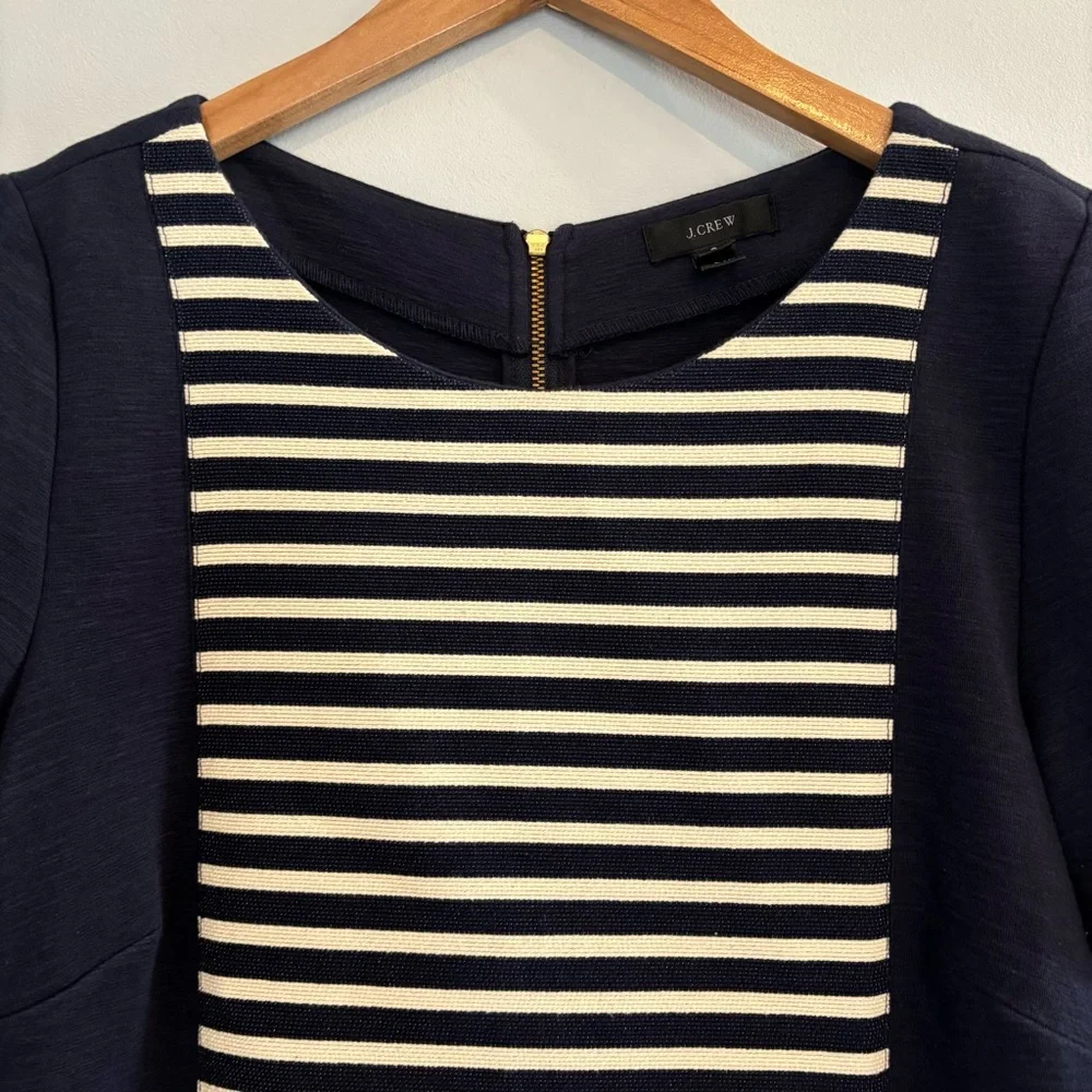 J. Crew Navy & White Striped Cotton Knit Shift Dress Size 6